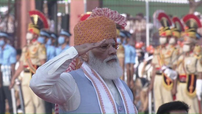 PM Modi celebrating India’s 75th Independence day at Red Fort, New Delhi | Twitter