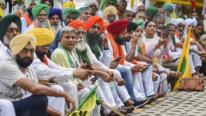 File photo of farmers during their Kisan Sansad at Jantar Mantar in New Delhi| PTI
