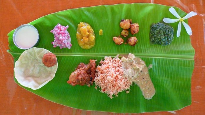 Indian food on banana leaf