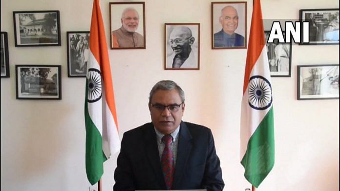 Indian ambassador to the UN in Geneva Indra Mani Pandey while speaking at the UNHRC session, on 24 August 2021 | Twitter/@ANI