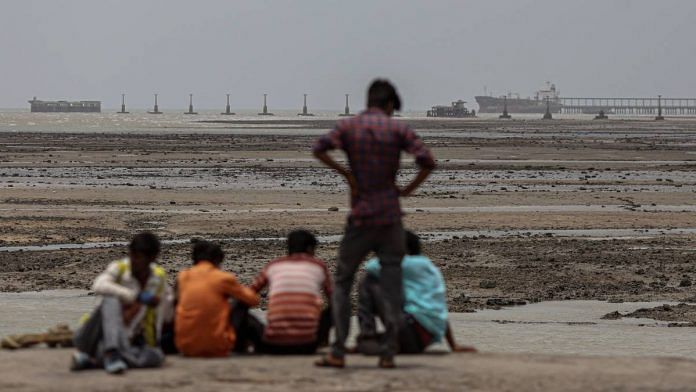 Representational image | A tanker offshore at a terminal pier of the Port of Sikka in Jamnagar, Gujarat, in July 2021 | Dhiraj Singh | Bloomberg