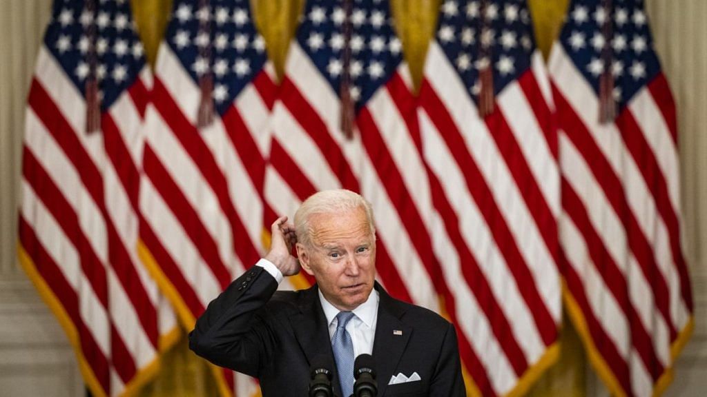 US President Joe Biden speaks in the East Room of the White House in Washington, D.C., on 16 August 2021. Biden defended his decision to withdraw US troops from Afghanistan | Samuel Corum | Bloomberg