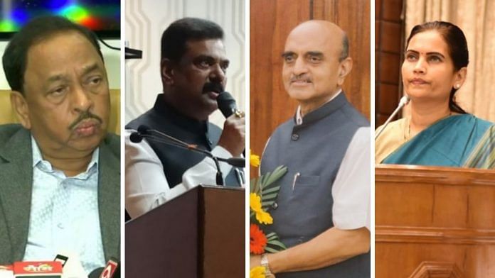(L-R) Union ministers Narayana Rane, Kapil Patil, Bhagwat Karad and Bharati Pawar | Twitter and ANI