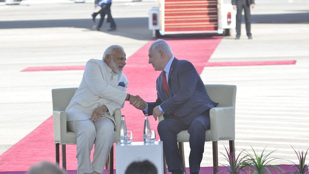 File photo of Prime Minister Narendra Modi and Israeli PM Benjamin Netanyahu during the former's visit to Israel in 2017 | Twitter | @narendramodi