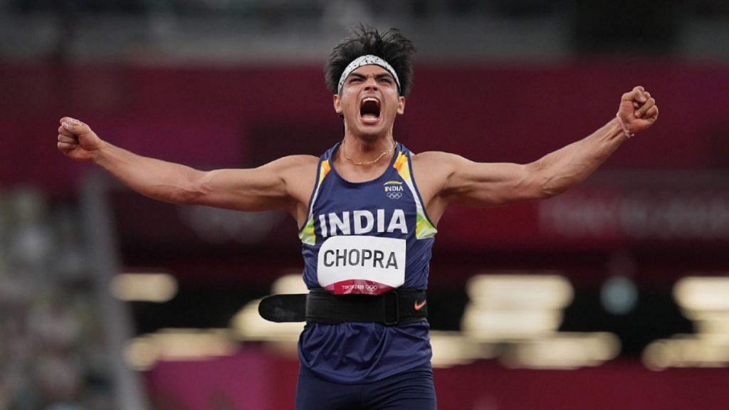 India's Neeraj Chopra reacts during the final of the men's javelin throw event at the 2020 Summer Olympics, in Tokyo, on 7 August 2021 | Gurinder Osan | PTI