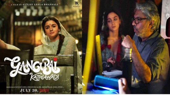 Gangubai Kathiawadi movie poster and Indian actor Alia Bhatt and director Sanjay Leela Bhansali in the set of the movie | Commons/Instagram /aliaabhatt