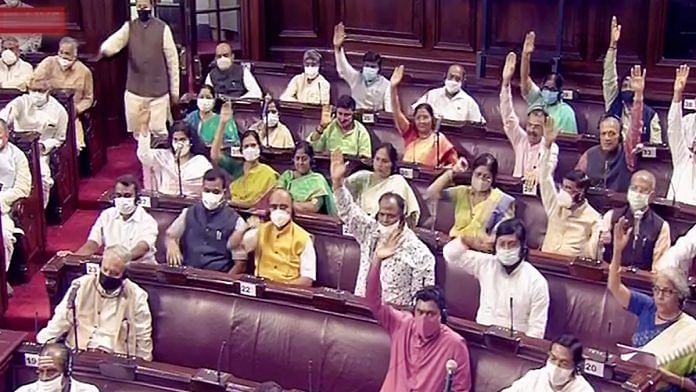 A view of the Rajya Sabha during the Monsoon Session of Parliament, in New Delhi on 4 August, 2021 |PTI