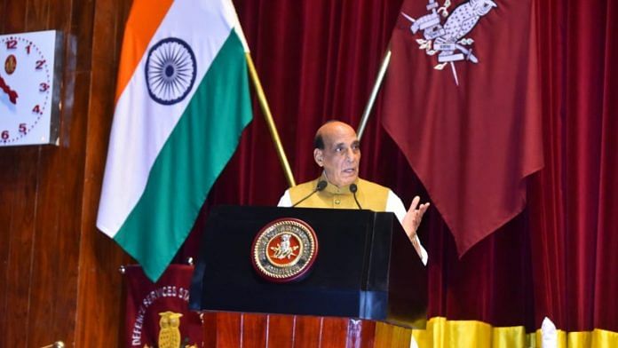 Union Defence Minister Rajnath Singh at Defence Services Staff College in Wellington, on 29 August 2021 | PTI