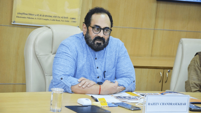 File photo of Minister of State for Electronics and IT Rajeev Chandrasekhar | Twitter | @Rajeev_GoI