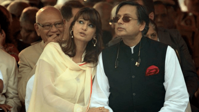 Congress leader Shashi Tharoor with his late wife Sunanda Pushkar | Twitter/@sptvrock