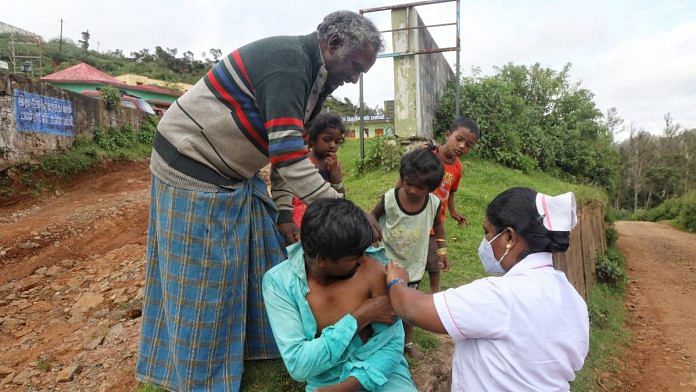 A nurse administers the Covid vaccine dose in Nilgiris district, home to tea plantations, in Tamil Nadu | Manisha Mondal | ThePrint