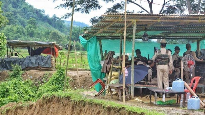 The Mizoram Police post (left) and the Assam border post at Kulichera are separated by just a nullah I Photo: Praveen Jain/ThePrint