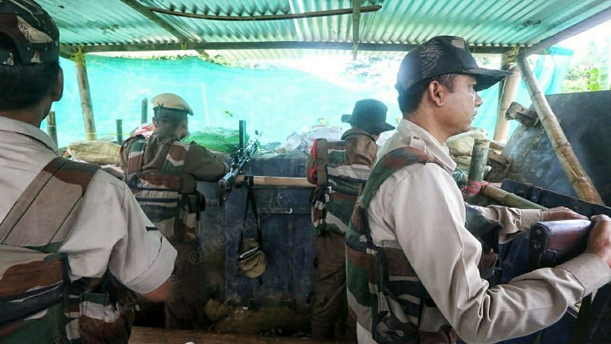 Assam Police personnel at their border post in Kulichera | Photo: Praveen Jain/ThePrint