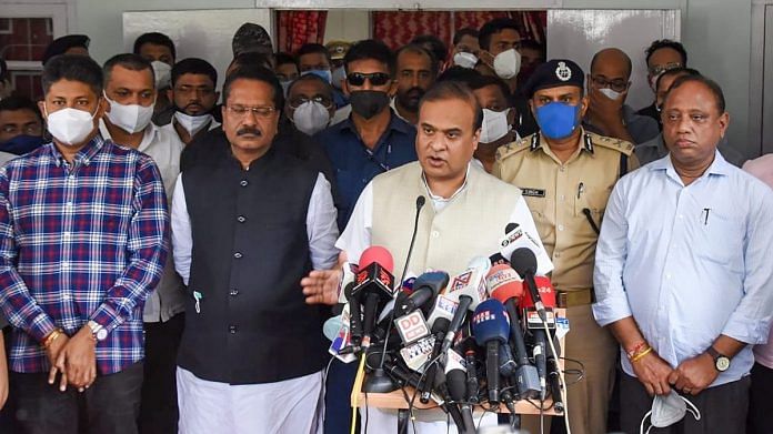 Assam CM Himanta Biswa Sarma interacts with media after visiting the police personnel injured in a clash at Assam-Mizoram border, on 27 July 2021 | PTI