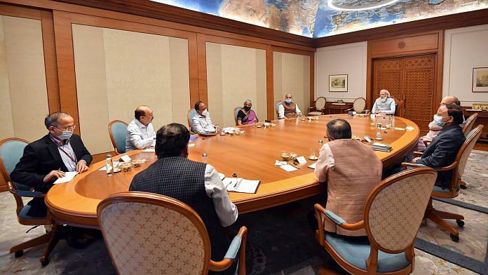 PM Narendra Modi chairs a meeting of Cabinet Committee on Security in the wake of Taliban capturing power in Afghanistan, New Delhi, 17 Aug 2021 | PTI