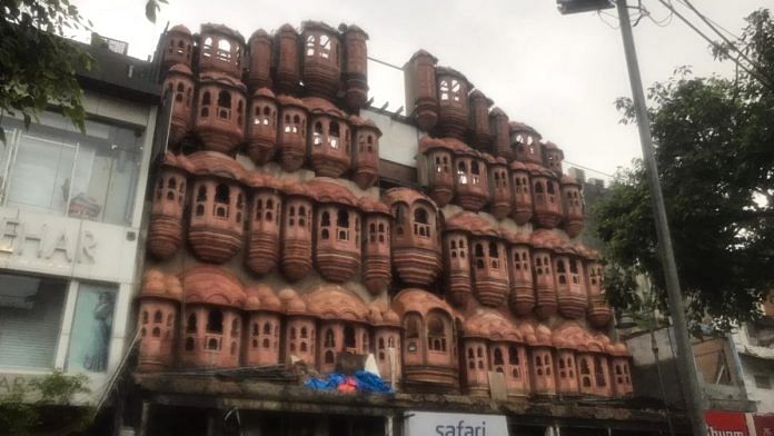A view of the Hawa Mahal-like structure that has come up in Chandni Chowk in New Delhi. | Photo: Twitter/@praveenskapoor