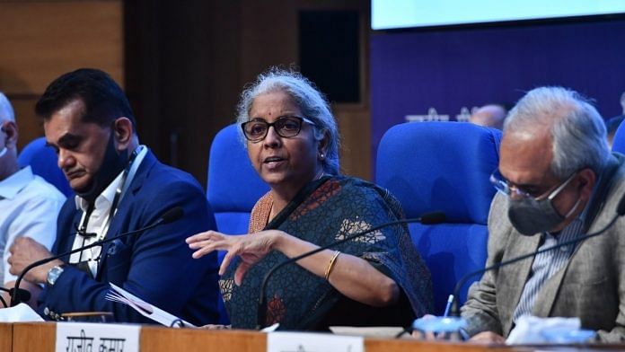 Finance Minister Nirmala Sitharaman at the launch of the National Monetisation Pipeline (NMP) in New Delhi on 23 August 2021. | Photo: ThePrint