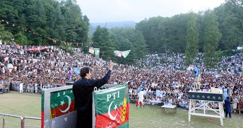 File photo of Pakistan PM Imran Khan at a rally in Tarar Khal, Pakistan-occupied-Kashmir in July 2021 | Facebook