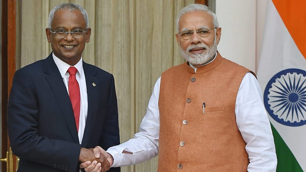 File image of PM Narendra Modi and Maldivian President Ibrahim Mohamed, in New Delhi | PTI