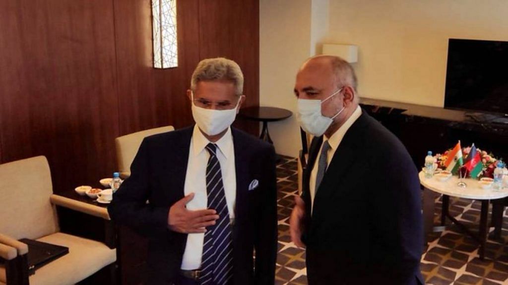 File photo of External Affairs Minister S Jaishankar with Afghan Foreign Minister Mohammad Haneef Atmar in Dushanbe | Twitter /@DrSJaishankar
