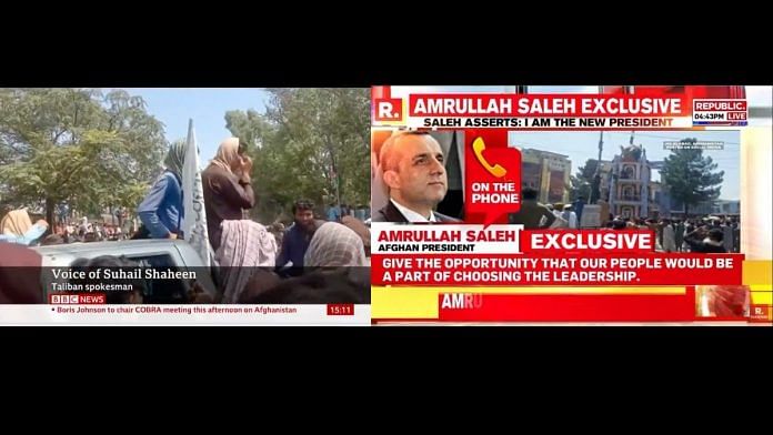 Screenshots from BBC World (L) and Republic TV (R) coverage of the Afghanistan situation | Twitter/ThePrint