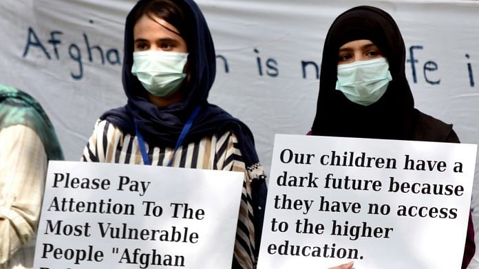 Representational image. | Afghan Refugee Women Association members hold placards during a protest at Jantar Mantar, in New Delhi on 16 August. | Photo: ANI