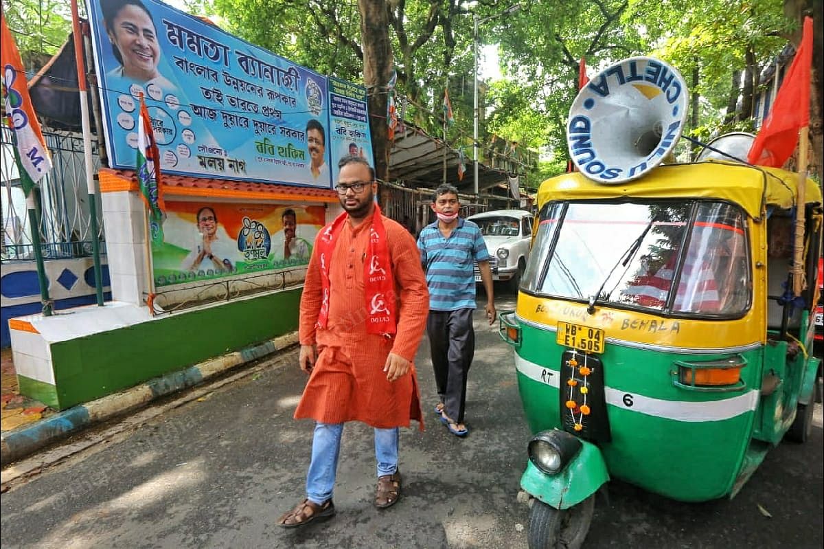 With few party workers and an auto with loudspeaker Srijib Biswas campaigns in Kolkata | Photo: Praveen Jain | ThePrint