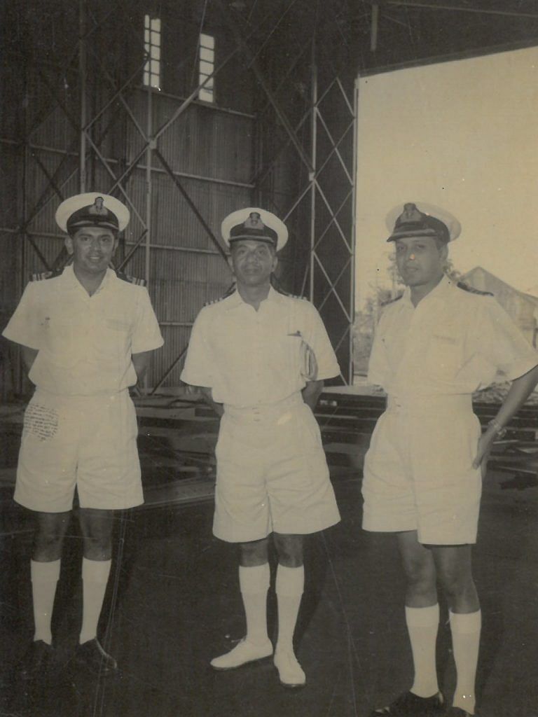 YN Singh (centre) as DASD visiting INS Garuda, some ten years after commanding the station. | Photo credit: Special Arrangement