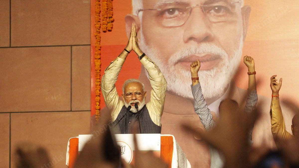 Another view of Modi at the BJP headquarters in 2019 | Photo: Praveen Jain | ThePrint Another view of Modi at the BJP headquarters in 2019 | Photo: Praveen Jain | ThePrint