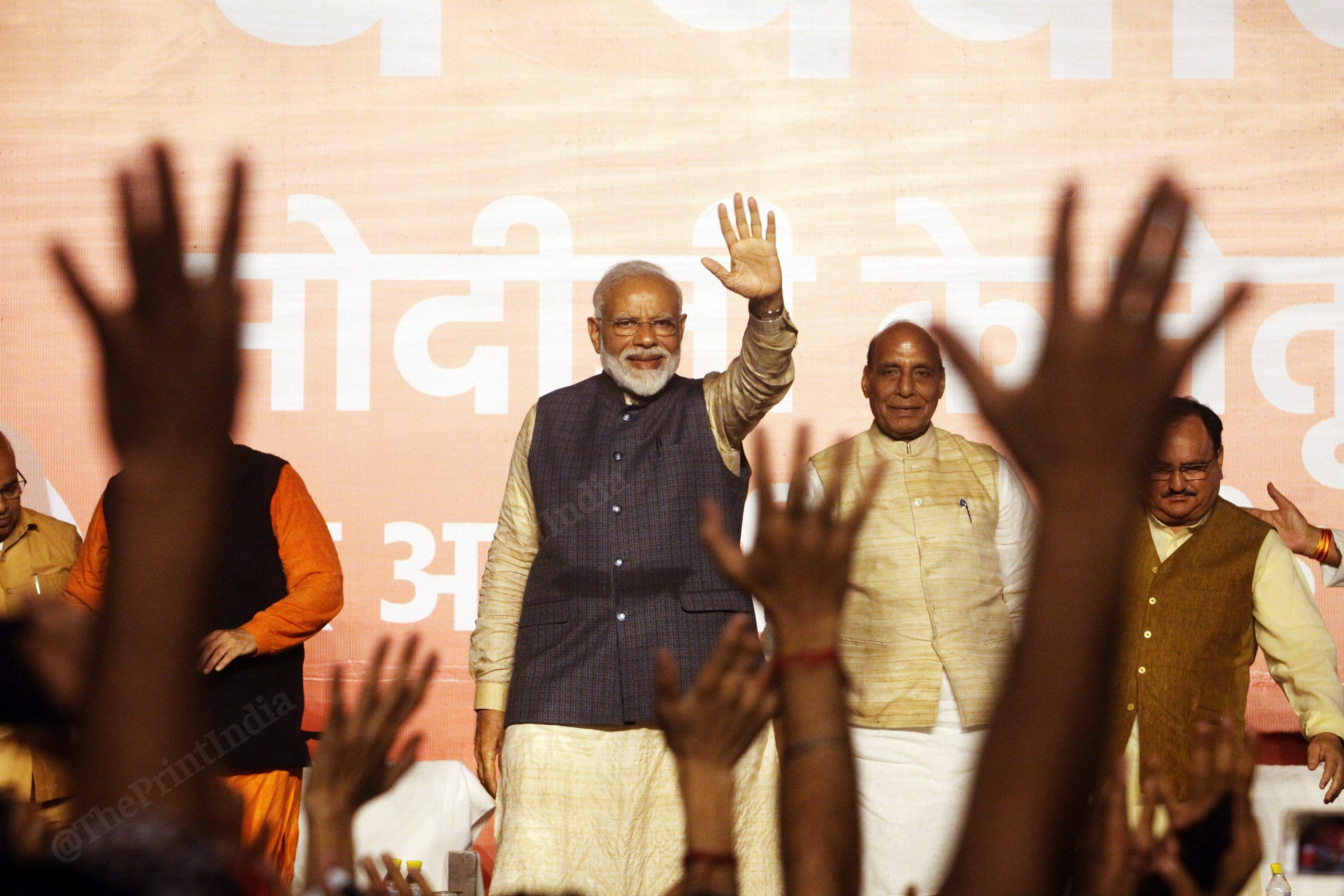 Narendra Modi addressed BJP party workers at the headquarter after winning Lok Sabha elections in 2019 | Photo: Praveen Jain | ThePrint