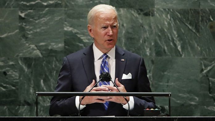 US President Joe Biden addresses the 76th Session of the U.N. General Assembly on 21 September 2021 at UN headquarters in New York City | Photo: Pool/Getty Images North America via Bloomberg