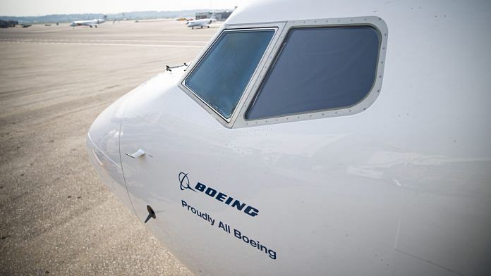 The nose of a Boeing Co. 737-9 aircraft