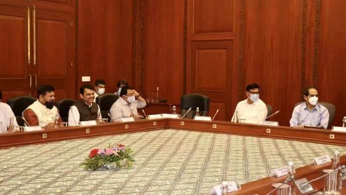 At the all-party meeting convened by Chief Minister Uddhav Thackeray Friday | Twitter/@Dev_Fadnavis