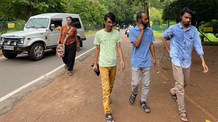 Students at the Visva-Bharati campus. Phalguni Pan (student with beard) is among 3 students who were expelled by the university in August but reinstated by the Calcutta High Court | Madhuparna Das | ThePrint
