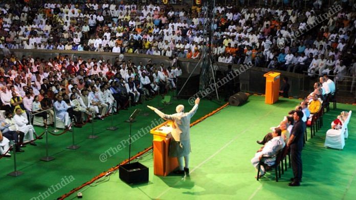 PM Modi spoke to a packed audience | Photo: Praveen Jain | ThePrint