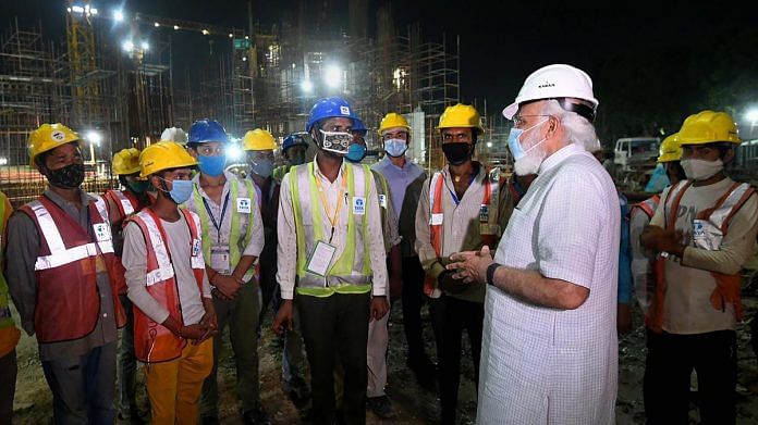 PM Narendra Modi inspects construction work of the new Parliament building in New Delhi, on 26 September 2021 | PTI