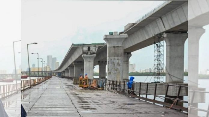 Representational image of the under-construction Mumbai Trans-Harbour Link project | Photo: Twitter | @MMRDAOfficial