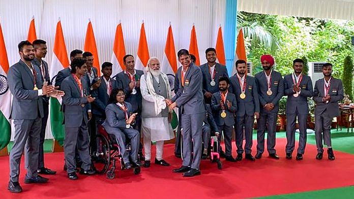 Prime Minister Narendra Modi meets Indian contingent of the 2020 Summer Paralympics, in New Delhi on 9 September 2021 | PTI