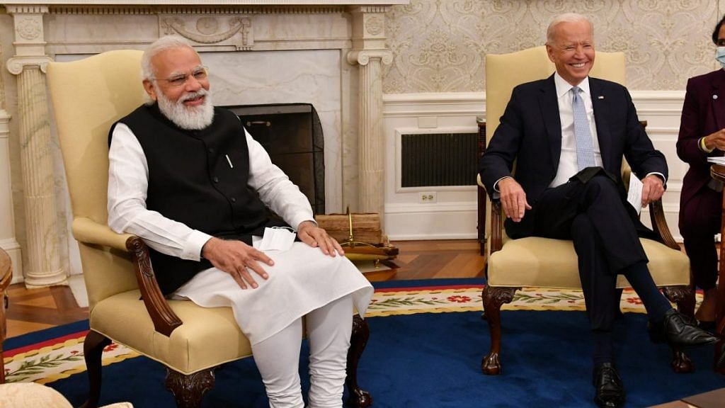 Prime Minister Narendra Modi and US President Joe Biden during the bilateral meeting at the Oval Office in the White House | Twitter/@narendramodi