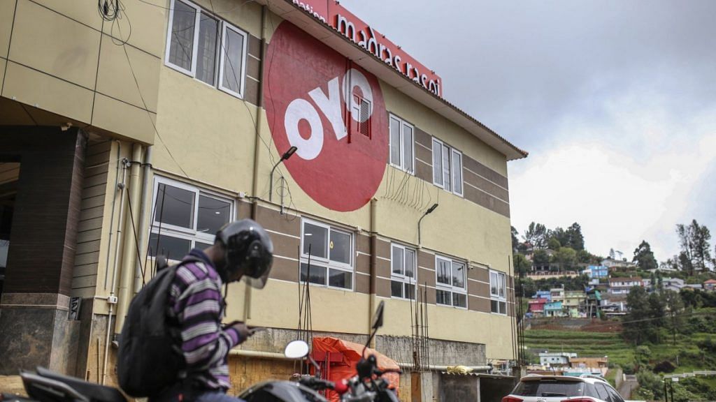 OYO rooms logo displayed outside a hotel in Ooty, Tamil Nadu | Photographer: Dhiraj Singh | Bloomberg