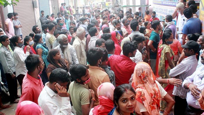 Beneficiaries wait in queues to receive Covid-19 vaccine dose at a vaccination camp, in Gurugram, Haryana on 31 August 2021 | PTI