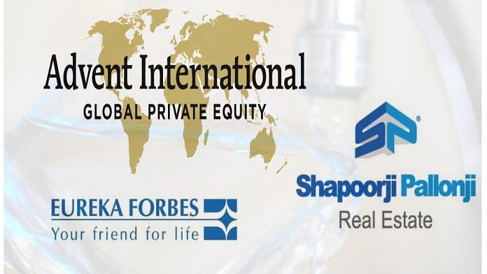 Logos of Advent International, Eureka Forbes and Shapoorji Pallonji Group | Commons