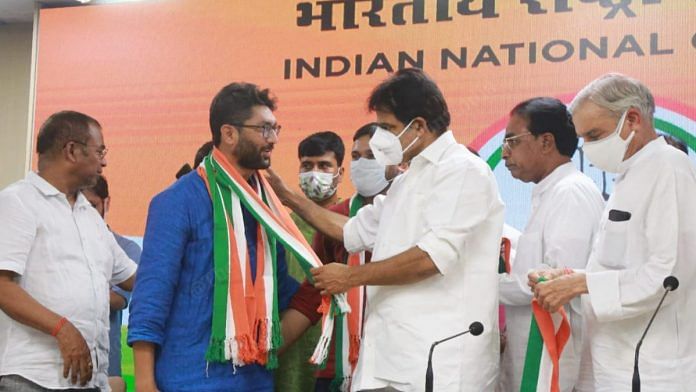 Mevani after he pledged allegiance to the Congress Tuesday | Photo: Manisha Mondal/ThePrint