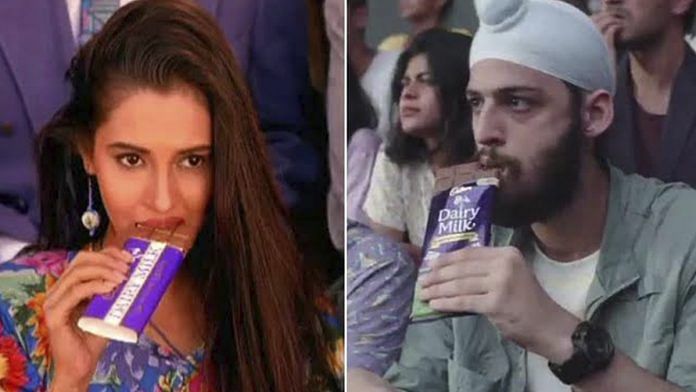 Screengrabs from Cadbury Dairy Milk's 1993 ad (left) and the new one
