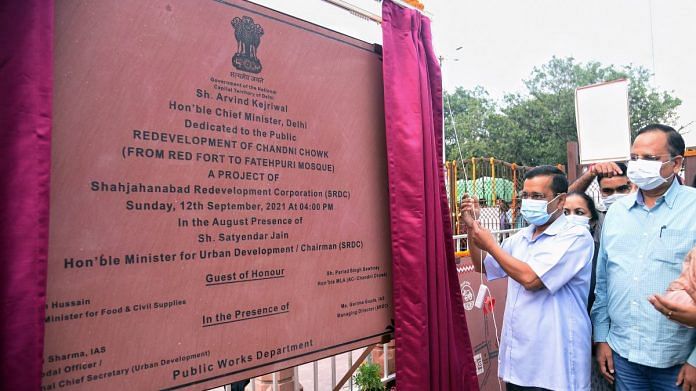 Delhi CM Arvind Kejriwal inaugurates the newly developed Chandni Chowk stretch in New Delhi, on 12 September 2021 | ANI photo