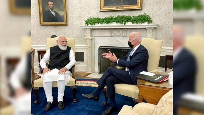PM Narendra Modi and US President Joe Biden hold bilateral meeting at the Oval Office in the White House in Washington DC, on 24 September 2021 | ANI photo