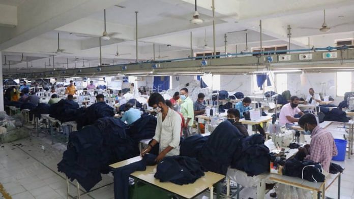 File photo of workers in a textile factory | Manisha Mondal| ThePrint