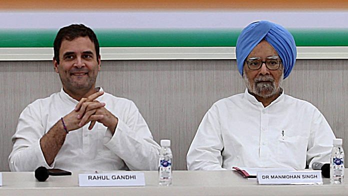 Congress leader Rahul Gandhi and Former PM Manmohan Singh during a Congress Working committee meeting in New Delhi | ANI File Photo