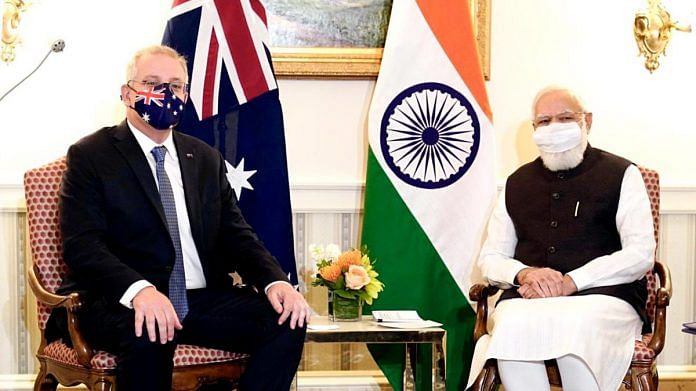 PM Narendra Modi with his Australian counterpart Scott Morrison in Washington DC on 23 September 2021 | ANI photo