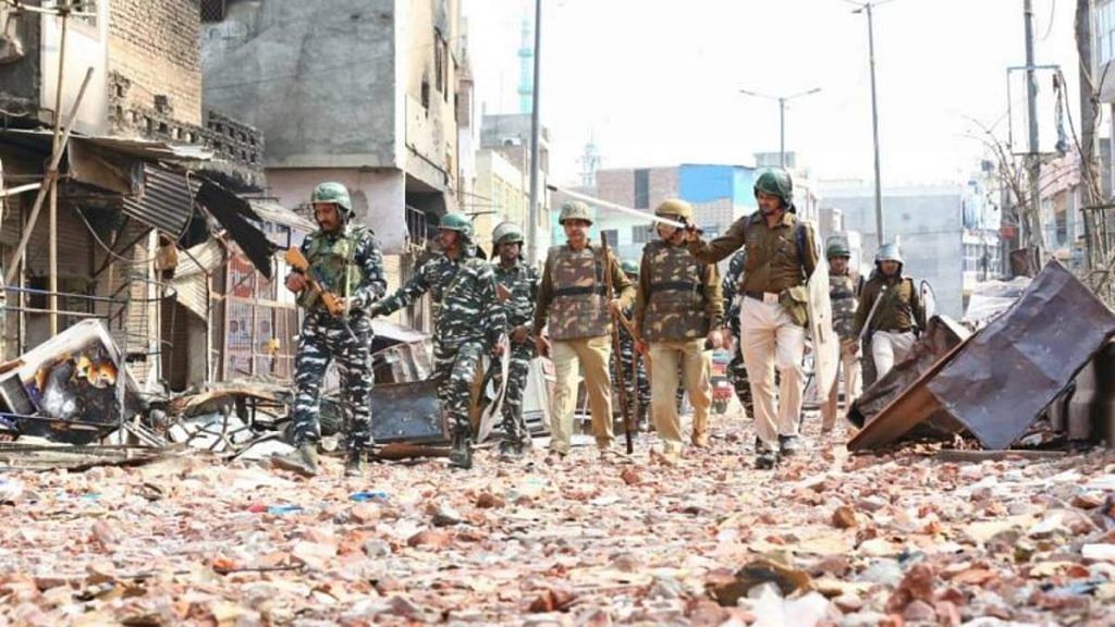 File photo of Delhi Police patrolling the northeast district after riots broke out in February 2020 | Representational Image | Suraj Singh Bisht | ThePrint